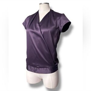 FOURMY Deep Purple Satin Pleated Neck Surplice Blouse Size 4